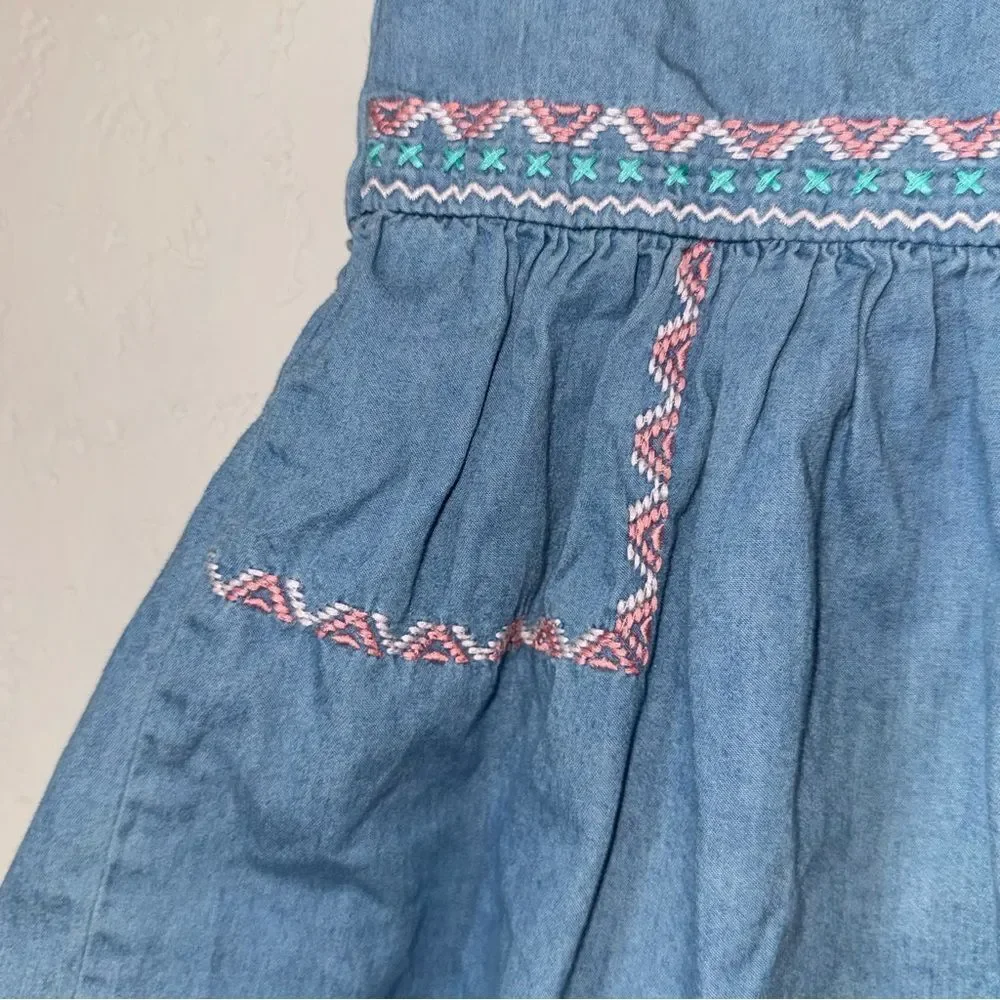 Kid's Gymboree Denim Chambray Blue Dress with Pink Embroidery
